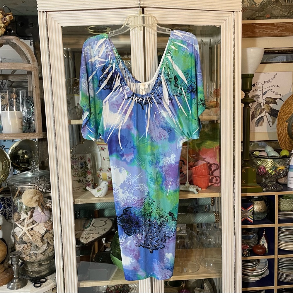 Cristina Love nwt blue & green dress Womens L